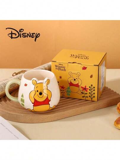 Disney 1pc Winnie The Pooh Shaped Mug, Exquisite Packaging, Large Capacity Handle Cup, Cute Ceramic Cartoon Mug, 500ml Milk Cup, Coffee Cup, Office & Home Use, Adorable Water Cup