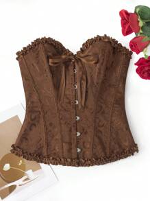Corset bustieră, cu șireturi, strâns, cu bustieră, model overbust, jacquard