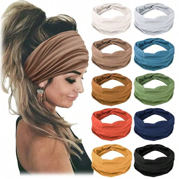 1pc Bohemian European American Sports Headband, Wide Yoga Elastic Headband, Running Hair Band, Sports Hair Accessories For Women Turban Headband Sweatband