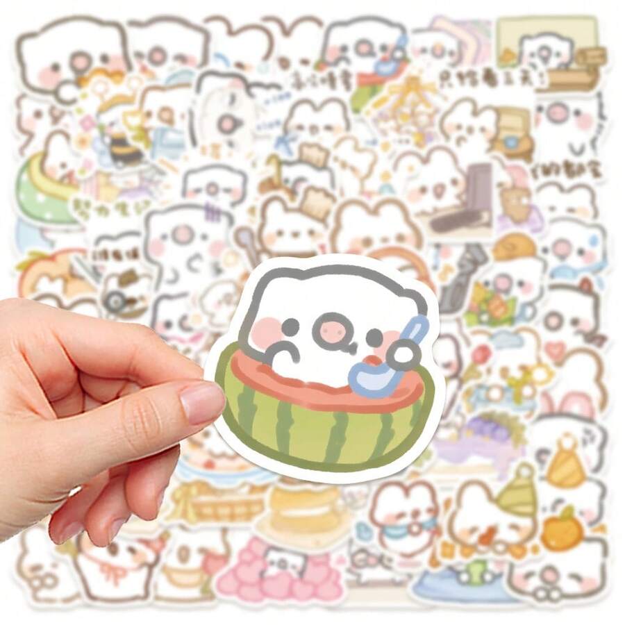 70pcs Chinese Style Cartoon Rabbit Stickers, Cute Rabbit Graffiti Stickers For Luggage, Water Bottle, Guitar, Phone Case, Computer Decoration School Supplies - Lovely Alliance UU134 - View 1
