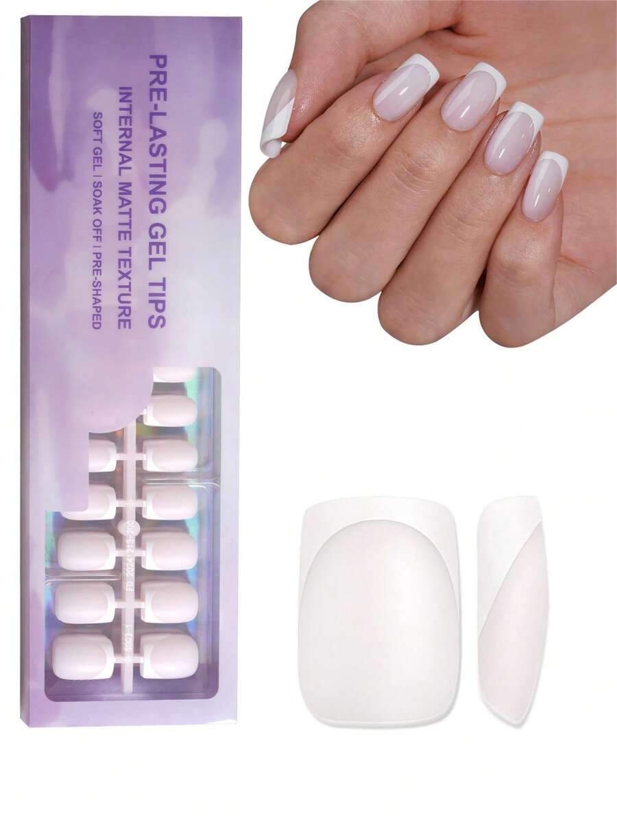 150Pcs French Tip Gel Nails - White French Pointed Artificial Nails, Short Square Nail Tips, Soft Gel Fake Nails, Acrylic Nail Extension Press On Nails Nail Supplies Nails - Multicolor - View 1