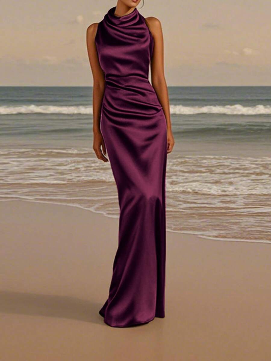 WOWDARK Sexy And Chic Halter Neck Backless Midi Dress, For Commute, Autumn