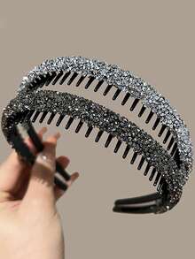 2pcs Women's New Rhinestone Headband, Simple Versatile Non-Slip Hairband For Outdoor Use, Bangs Fixing Hair Accessories, Hair Band, Hair Hoop, Home Beauty Women Accessory Gifts ,Head Piece