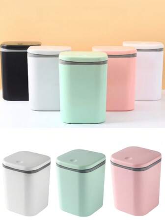 Small Tabletop Trash Can, High-Quality Plastic Waste Bin With Lid For Home, Office, Dorm, Pressing Design, Mini Size