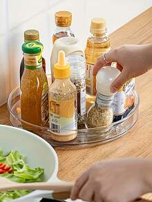 1 件透明塑料 Slouchy Susan 转盘，带凸起侧面 - 聚乙烯厨柜储物盒，不锈钢底座，节省空间的调味品和调味品储物柜，香料架 | 实用储物盒