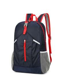 1 Pc Men's Lightweight Backpack Student Schoolbag Portable Foldable Storage Backpack Outdoor Travel Backpack School Daypacks Large Capacity Adjustable Strap Zip Closure Foldable For Daily Commuter Bag For Travel Vacation Business Sport Outdoor Work Shopping Gifts For Friends Color Contrast Nylon Sports Fashion Casual Backpack For Student For Men And Women Travel Accessories Back To School Stuff Sport Bag Water Repellent - Navy Blue - View 5