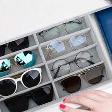 1pc Luxurious Gray Velvet Organizer Tray For Glasses, Jewelry & Watches - 8-Compartment Stackable Storage Box With Soft Felt Material, Perfect For Eyewear, Rings, And Accessories, Jewelry Box, Jewelry Trays For Women Storage Organizer Travel Essentials Gift