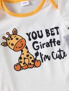 4pcs/Set Baby Boys Summer Cartoon Giraffe & Wild Animal All-Over Print Round Neck Short Sleeve Bodysuit Outfits - Multicolor - View 4