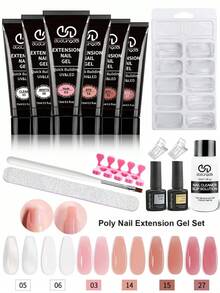 15件套美甲延长胶工具套装，包含30毫升清洁液、7.5毫升底胶和封层、100片美甲贴片、指甲钳和刷子，完美的DIY美甲套装，送给女孩的礼物 - 彩色 - 查看 12