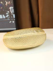 Rhinestone Embellished Evening Clutch Bag, Dumpling Shape Mini Fashionable And Unique Design Handbag, Smartphone Pouch - Gold - View 10