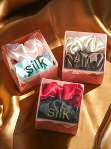 2 Pcs Handmade 3.5cm Wide Silk Crepe Satin Hair Scrunchies, Soft And Smooth With Texture, Suitable For Gift Giving,Hair Accessories,Scrunchy Hair Ties