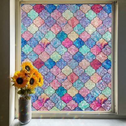  1巻 ヴィンテージガラスウィンドウプライバシーフィルム、レインボーホログラフィックウィンドウプライバシーステッカー、装飾的なUVプロテクション静電気吸着ウィンドウフィルム、ホームデコレーションと断熱に適しています (45cm×3m)