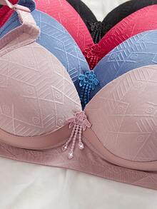 4 件女士舒适睡眠无钢圈软杯纯色 Bralette 内衣文胸 - 彩色 - 查看 4