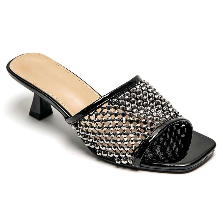 Summer Elegant Crystal Decorated High Heel Sandals - Black 2295 - View 1