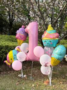 15 个粉色数字气球 40 英寸冰淇淋气球甜美俏皮生日装饰冰淇淋生日派对装饰，圣诞节 - 彩色 - 查看 9
