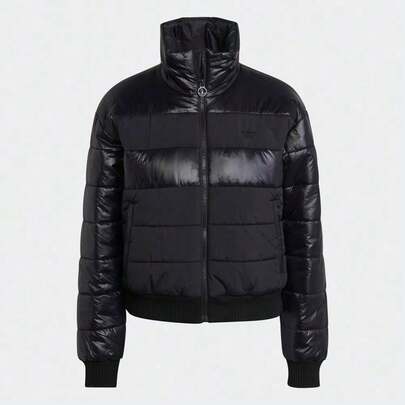 Adidas 女式三叶草图案立领短款棉服大衣