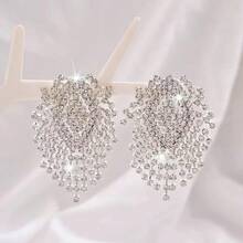 1 Pair Fashionable & Elegant Tassel Earrings, Sparkling Diamond Studded Firework Style Dangle Earrings For Club Party Wear - KC Gold - View 6