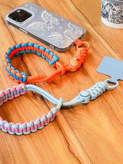 1set Hand Woven Phone Wrist Strap Aesthetic Keychain Wristlet Keychain Accessories Colorful Nylon Rope Phone Keychain Car Key Chain Bag Charms Adjustable Phone Charm Strap Wrist Lanyard Keychains For Women+Mobile Phone Strap Plug(Random Color And Style)