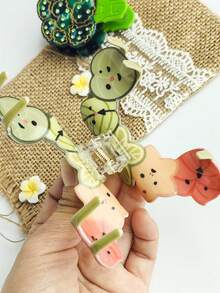 Cute Cartoon Facial Expression Leaves Rhinestone Decorated Plant Clips Back Of Head Claw Are Suitable For Spring And Autumn Head Spoon Clips Suitable For Daily Wear Stylish Accessories For Women Summer - Multicolor - View 4