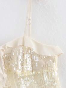 ZEVITY Blusa de tirantes con volantes, lentejuelas y diseño en patchwork, para verano