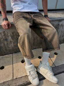 Men's Vintage Washed Straight Leg Denim Cargo Shorts - Bronze - View 6