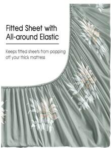 4Pcs Botanical Leaves Pattern Sheet Set Bedding Set, 1pc Fitted Sheet & 1pc Flat Sheet& 2pcs Pillowcase Bedding Mattress Protector Set (Not Including Pillow Core)Luxury Fitted Sheet Set King Queen Full TWIN SIZE Sheet Deep Pocket Up To 11.8 Inch Pillowcase, Soft Breathable Wrinkle-Free Better For Sleep, Luxury Hotel Style, Gift For Mom Dad Friend - Multicolor - View 6