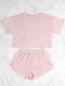 2pcs Striped Casual Sport Sets, With Side Slits, Suitable For All Seasons - Pink - View 8