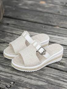 Girls' Casual Solid Color Open Toe Sandals, Thick Bottom Rope Wedge Fashion Slippers, Suitable For Indoor And Outdoor Wear In Summer (Run Small)