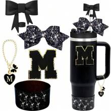 5 piezas de accesorios para taza de 30oz y 40oz, que incluyen tapa con protector de pajita de 10mm, decoración de lazos para pajita, pegatina con letras y cadena con dije, y funda protectora de silicona para la taza
