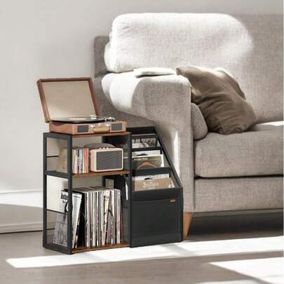 VASAGLE Record Player Stand, 3-Tier Side Table, Vinyl Record Storage Up To 140 Albums, End Table For Living Room, Bedroom