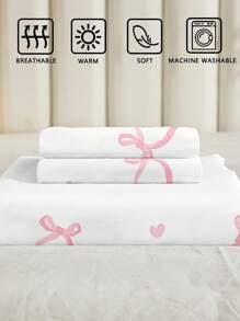 Juego de Funda Nórdica de 3 Piezas con Estampado Digital Lindo de Corazón Rosa y Lazo (1 Funda Nórdica + 2 Fundas de Almohada, Sin Relleno), Fibra de Poliéster Ligera Suave y Agradable para la Piel para Dormitorio, Dormitorio, Todas las Estaciones