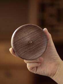 1 件北美黑胡桃木实木香棒手工茶道圆形香炉沉香托盘 - 棕色 - 查看 7