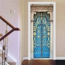 Traditional Style Building Door Stickers Wooden Door Vinyl PVC Waterproof Self-Adhesive Wallpaper Home Decoration Interior Door Stickers Wall Decor Room Decor Personalised Stickers
