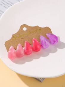 6 pièces/Set Boucles d'oreilles en forme de goutte d'eau, en matériau léger et de couleurs de gelée, convenant aux femmes pour l'été, le bureau et les occasions festives