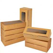 20 caixas de presente de papel kraft com janelas transparentes, 2 cores disponíveis, adequadas para embalagens de macaron, artigos para festas, caixas de presente - Multicolorido - Ver 2