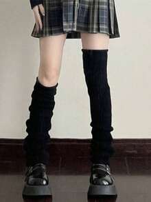 1 双女士纯色竖条纹保暖装饰可爱腿套，适合春秋冬季秋季配饰