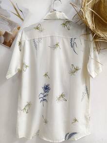 Floral Hawaiian Beach Shirt Summer Men's Short Sleeve Button Down 100% Viscose Fabric Shrinks A Little - 米色 - 查看 3