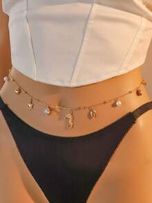 1pc Stylish & Adorable Starfish, Seahorse, Mermaid Tail, Shell, Turtle Pendant Gold Color Women's Waist Chain, Suitable For Daily Wear, Beach Vacation, Music Festival, Date Night