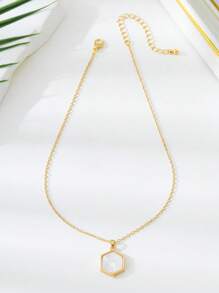 1pc Casual Minimalist Women Acrylic Inlaid Geometric Hexagon Outline Pendant Necklace, Everyday Wear