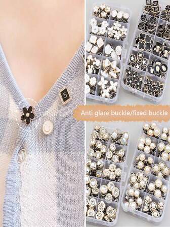 10/50pcs Women Brooch With Storage Box, Anti-Exposure Brooch, Alloy Small Cover Button, Hidden Pin, Prevents Accidental Exposure, Blouse Shirt Pins, Dress, Clothing Decor (Random Style)