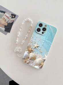 1 件白色 TPU 海滩贝壳海星图案防震手机壳和 1 件香槟色水钻珍珠心形花朵蝴蝶结挂绳，适用于 Galaxy A51 4G/Android///OPPO 手机壳防水防摔防刮 - 彩色 - 查看 4