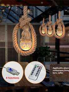 1 pieza/1 luz/2 luces/4 luces Lámpara multifuncional hecha a mano con cuerda vintage con control remoto USB, iluminación colgante para el hogar, sala de estar, dormitorio, como luz nocturna, para estudio, creativa, de ocio y entretenimiento, y para acampar al aire libre