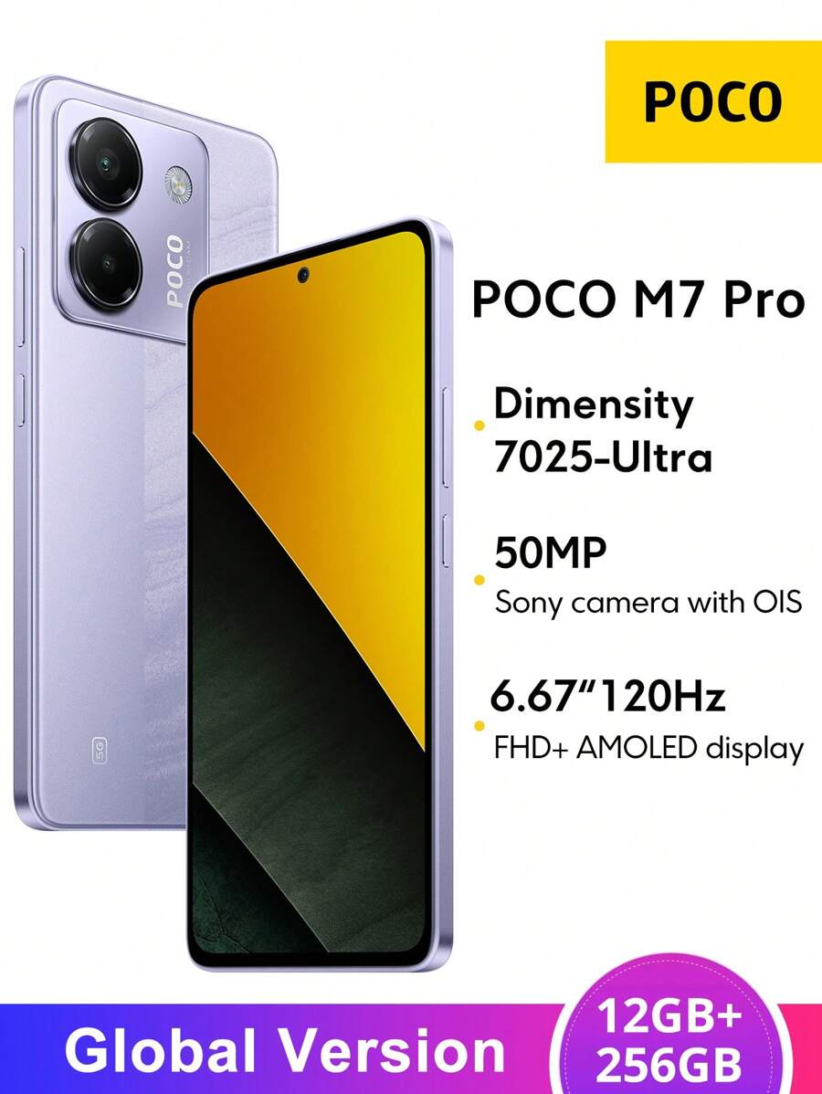 Xiaomi POCO M7 Pro 5G Smartphone 12GB+256GB Global Version Dimensity 7025-Ultra Processor 6.67" AMOLED Display 120Hz Refresh Rate 50MP Main Camera (OIS) 5110mAh(Typ) Battery 45W Turbo Charging
