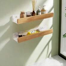LINKOOL رفوف تخزين حمام خشبية، رف حمام مثبت على الحائط بدون ثقب، لوح توابل، رف تخزين للحمام، رف منظم للحمام، رف تخزين للحمام، رفوف خشبية للركن، رف مثبت على الحائط لشامبو الحمام، رف مطبخ مثبت على الحائط، رفوف طافية للحائط في غرفة المعيشة بدون ثقب، اكسسوارات حمام، ديكور الغرفة