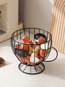 1pc Iron Coffee Capsule Storage Rack, Modern Minimalist Black & Gold Coffee Cup Design With Letter "Coffee", Suitable For Home/Office Capsule Storage, Small Item/Candy Holder, Home Decor, Coffee Shop Display, Photography Prop - Multicolor - View 4
