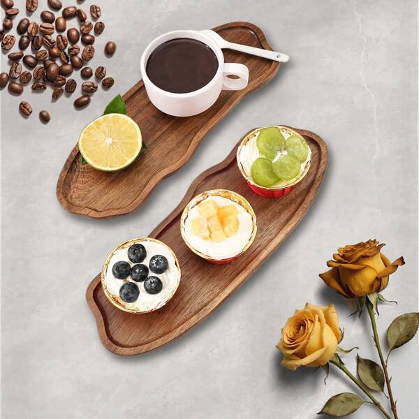 1 Set Cloud Shaped Plates With Food Clips, Rosewood Platter Tray, Elegant Cloud Platters For Snack, Fruit, Tea, Coffee, Rustic Vintage Style Home Decor Organizer Trays