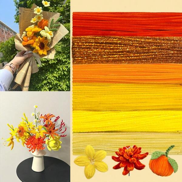 100/300/600 pièces Cure-pipes jaunes, 6 couleurs différentes de cure-pipes jaunes, cure-pipes pour artisanat de fête, tiges de chenille pour projets créatifs de DIY et d'artisanat