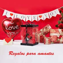 Kit Premium Oso de Rosas + Varios Regalos Sorpresa para Novias - Regalo Romántico de San Valentín o Aniversario con LED, Collar de 100 Idiomas y Decoración Única - Día de San Valentín rojo - Ver 4