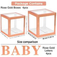 Scatole per bambini con lettere per festa di nascità, decorazioni per festa di nascità per bambini o bambine, 1 pezzo scatola con lettere/palloncini trasparenti a forma di lettere BABY, blocchi trasparenti per feste di compleanno, addio al nubilato, rivelazione del sesso (oro rosa), decorazioni e regali per festa di nascità 25cm/30cm (esclusi i palloncini)