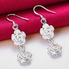 Charmante silberfarbene Rose Blumen Ohrhänger für Frauen, Hochzeit, Verlobung, Mode Party, Charm Schmuck
